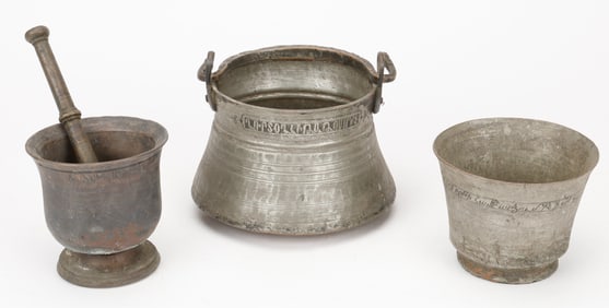 Antique Armenian Bronze Mortar and Pestle And Tinned Copper