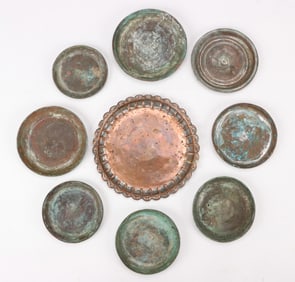Group of 9 Near Eastern Copper Trays