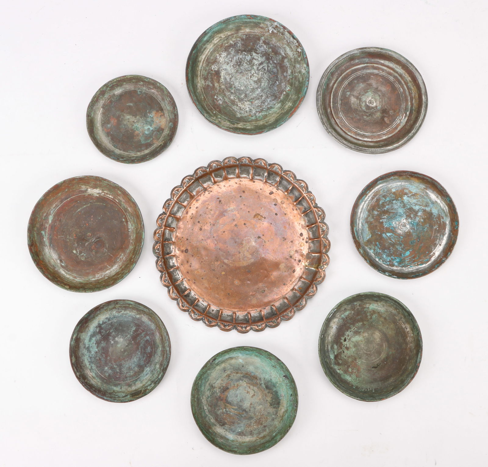 Group of 9 Near Eastern Copper Trays (1 of 3)