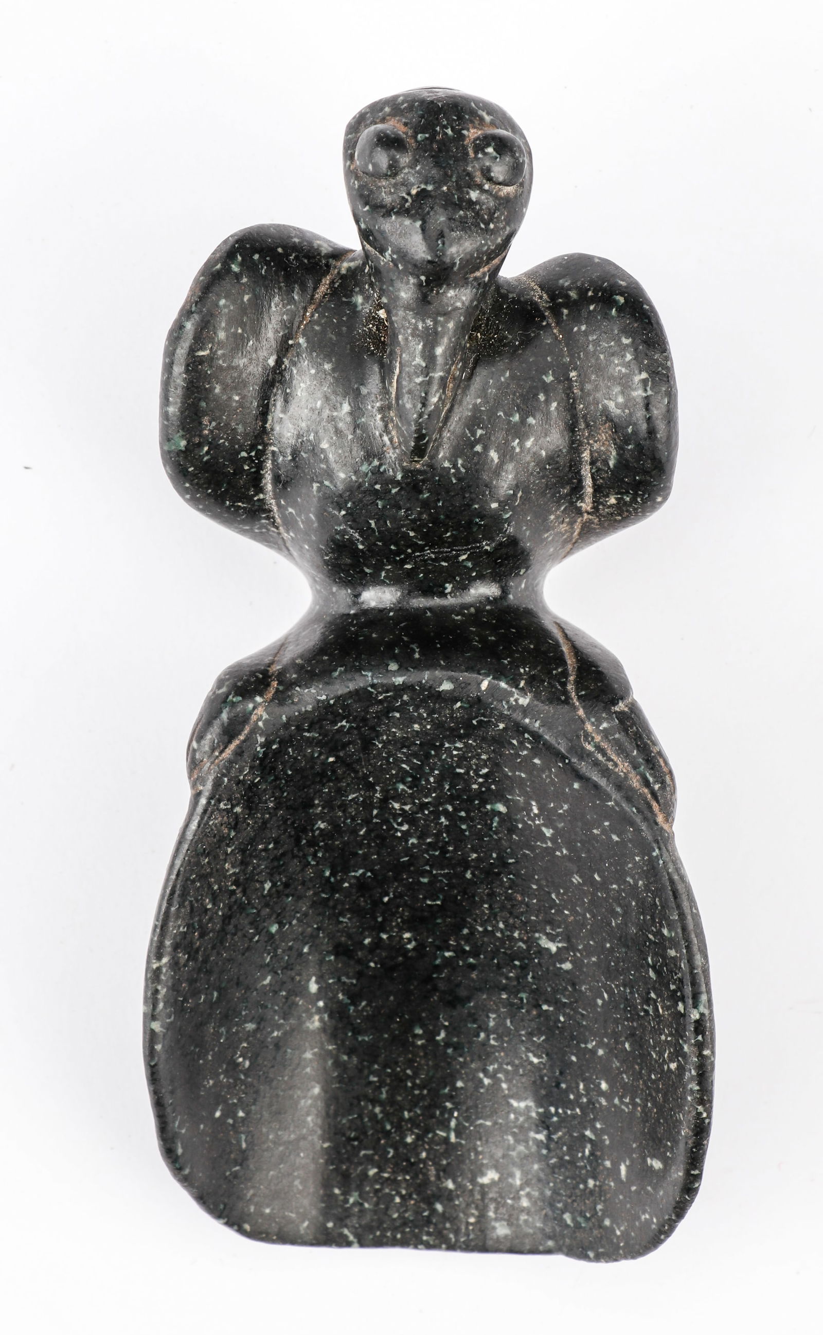 Taino Full Figured Bird Handle Spoon: Taino Full Figured Bird Handle Spoon. A captivating design that intertwines avian and human elements. Size: 4'' x 2'' x 1.5'' (10 x 5 x 4 cm). The long legs that run along the margins of the wings sug