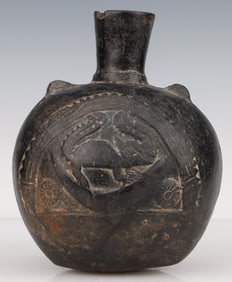 Pre-Columbian Chimu Blackware Relief Decorated Vessel, C. 800-1200 CE