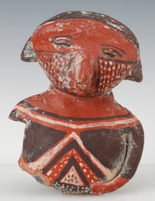 Pre-Columbian Chinesco Polychrome Pottery Figure. H: 7.5"