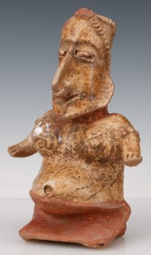 Pre-Columbian Jalisco Pottery Seated Female Figure, H: 10.75"