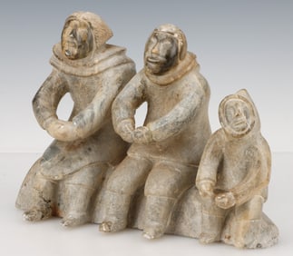 Large Inuit Carved Soapstone Figural Group
