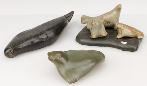 3 Inuit Carved Stone Seal Sculptures