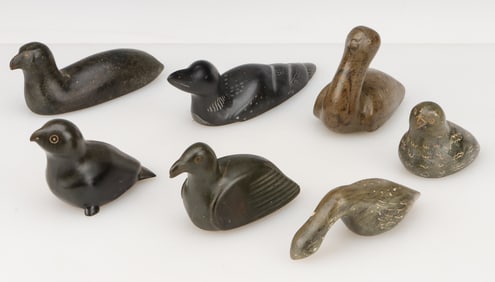 7 Inuit Carved Stone Sea Birds