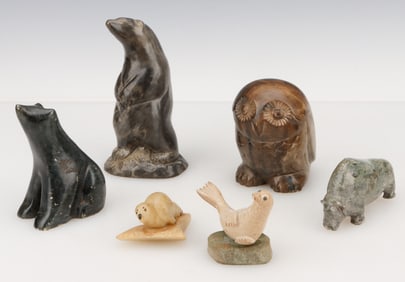 Inuit Collector's Lot of 6 Carved Stone Animals