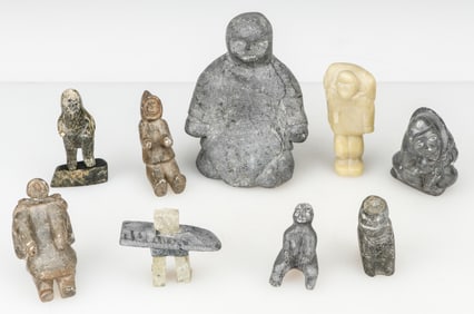 Collector's Lot of 9 Inuit Carved Stone Figures
