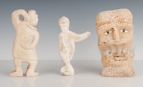 3 Inuit Whale Bone Carvings