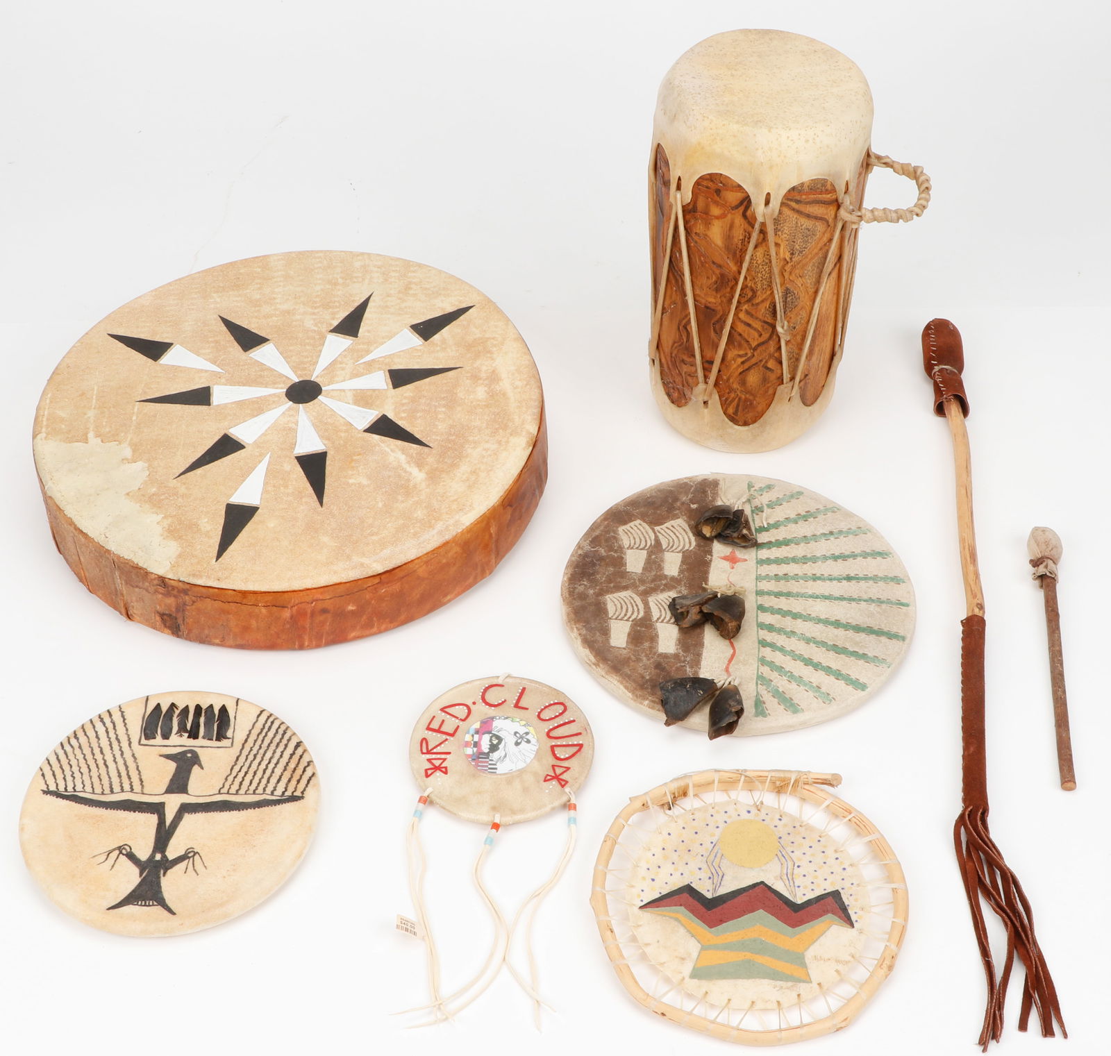 Collector's Lot of 8 Naive American Drums And Drumsticks (1 of 6)