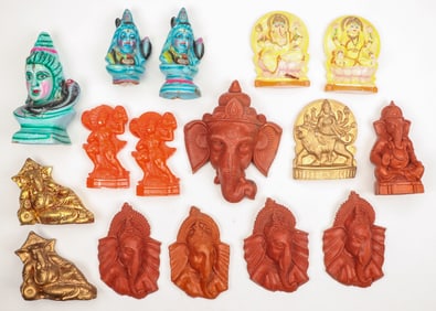 Group of Vintage 16 Popular Folk Indian Ceramic and Plaster Decorative Plaques and Figures