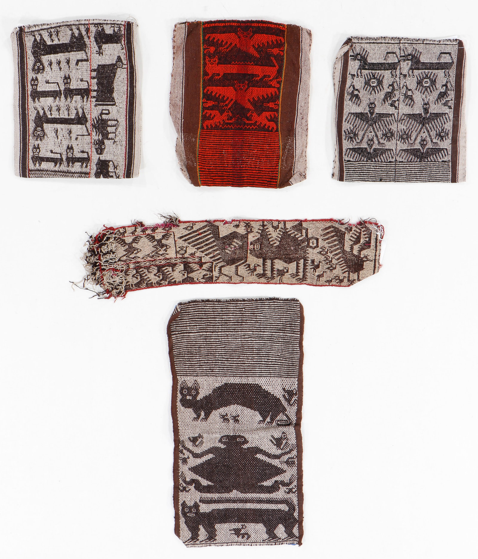 Huayaca Feed Bags and Saka Sampler Textiles, Potolo, Dept. of Potosi, 20th C. (5 pieces) (1 of 4)
