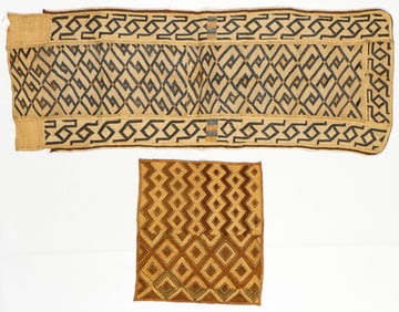 African Maasai Skirt and 2 Kuba Raffia Textiles