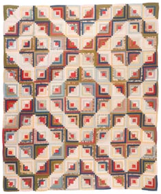 American "Log Cabin" Pieced Quilt Top, 20th C.