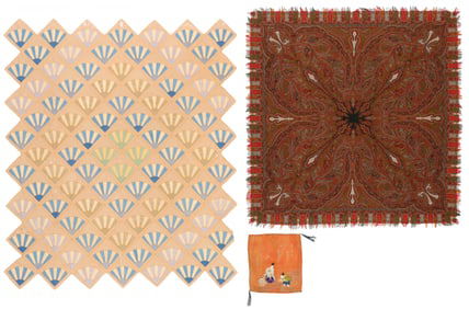 Kashmir Style Machine Woven Shawl, Victorian Fan Quilt, and Chinese Silk Textile