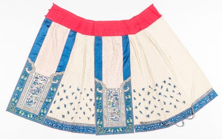 Chinese Silk Embroidered Qun Apron Skirt, Qing Dynasty