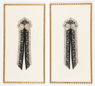 2 Framed Chinese Embroidered Silk Robe Border Textiles