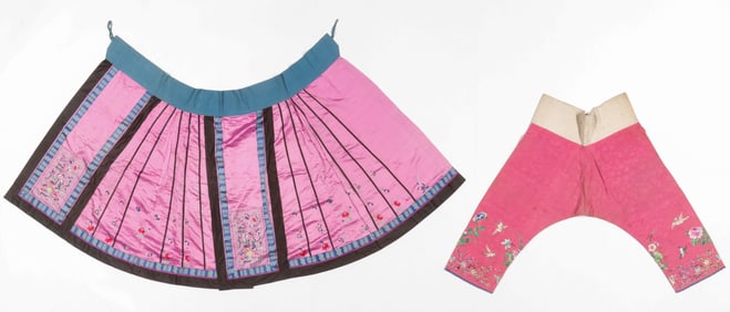 Chinese Silk Embroidered Qun Apron Skirt and Trousers