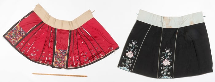 Antique Chinese Embroidered Silk Qun Apron Skirts