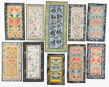 Group of 10 Chinese Embroidered Silk Sleeve Bands