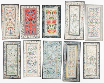 Group of 10 Chinese Embroidered Silk Sleeve Bands