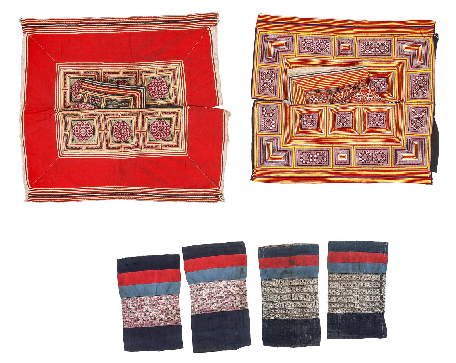 6 Miao Textiles, 2 Pair of Leggings and 2 Embroidered Collars (1 of 3)