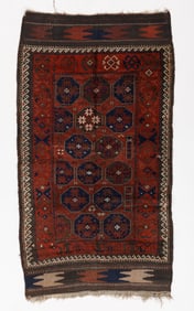 Baluch Rug w. Turkmen Motifs, North Khorasan, Ca. 1875, 3'0'' x 5'4''