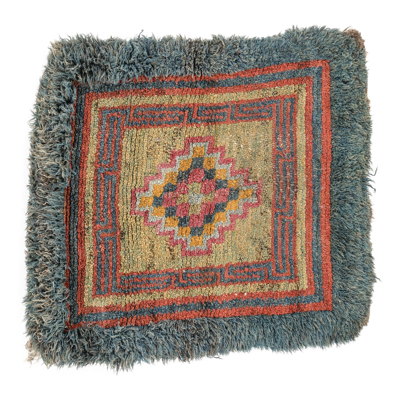 Wangden Square Rug, Tibet, Ca. 1900, 3'0'' x 3'2'': Wangden Square Rug, Tibet, Ca. 1900, 3'0'' x 3'2'' (91 x 97 cm). Weight: 8 lbs. Wool. Ex. Robert P. Piccus collection.