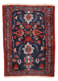 Fine Blue Hamadan Rug, Persia, Early 20th C., 2'2'' x 2'11''