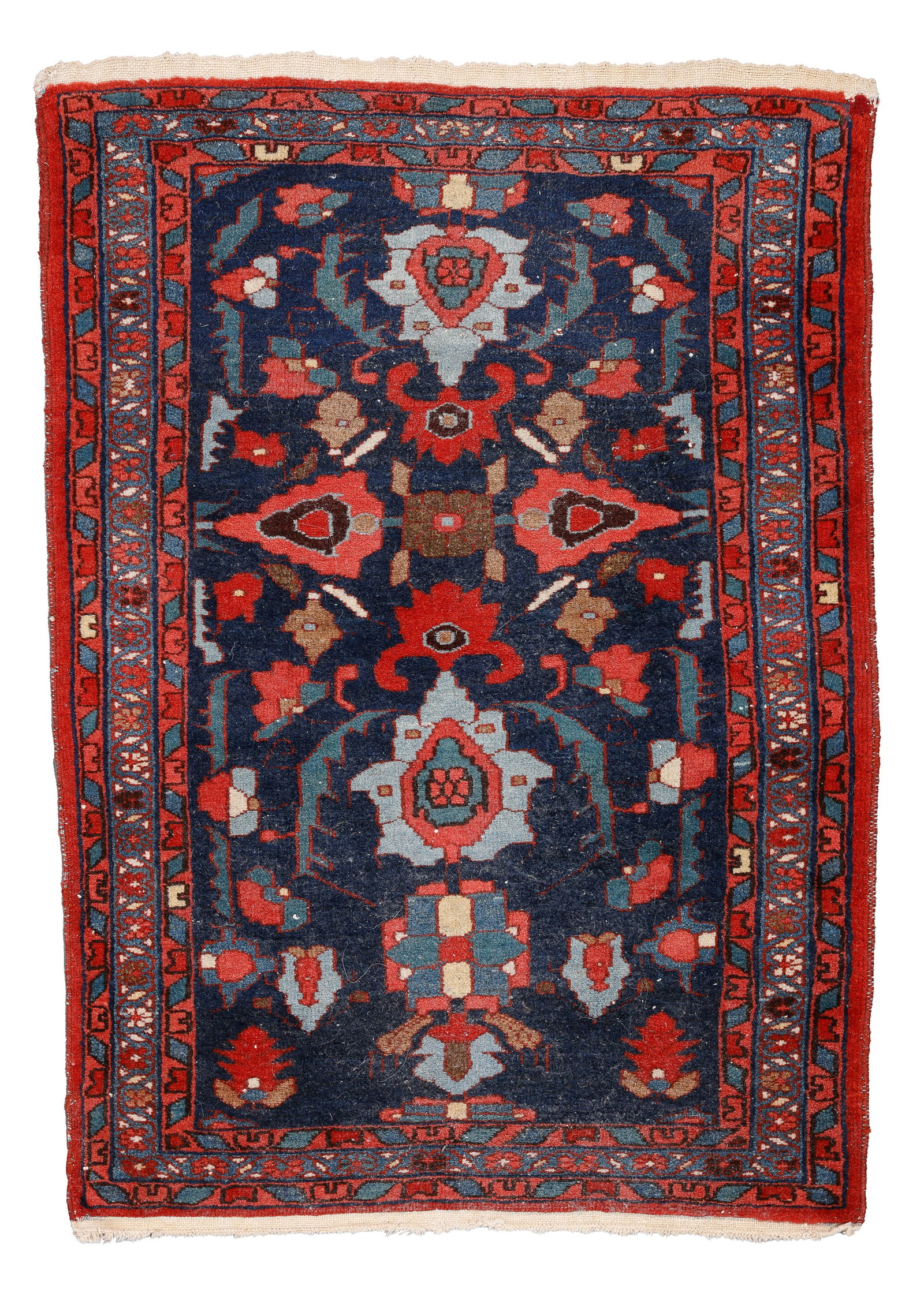 Fine Blue Hamadan Rug, Persia, Early 20th C., 2'2'' x 2'11'' (1 of 4)