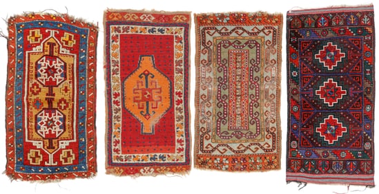 4 Anatolian Yastik Rugs, Turkey, Late 19th/Early 20th C.,