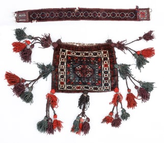 Baluch Double Pile Sided Bag and Camel Collar, Khorasan Area, Persia, Late 19th C