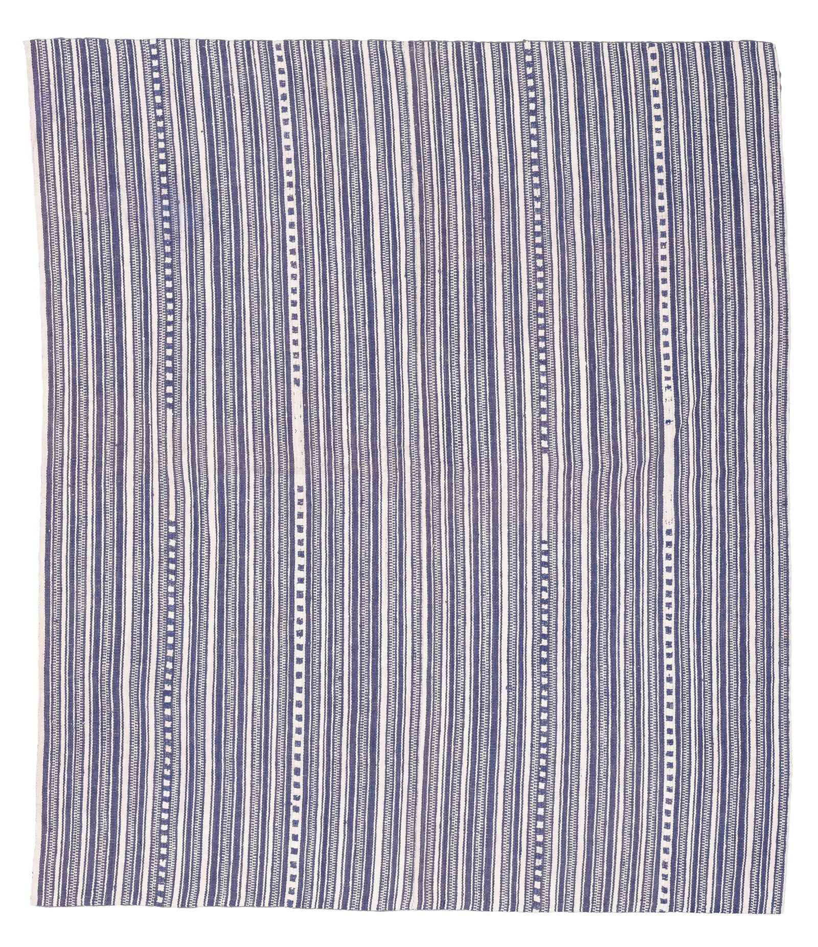 Azeri Striped Cotton Indigo Kilim, Transcaucasus, Mid 20th C., 4'7'' x 5'4'' (1 of 3)