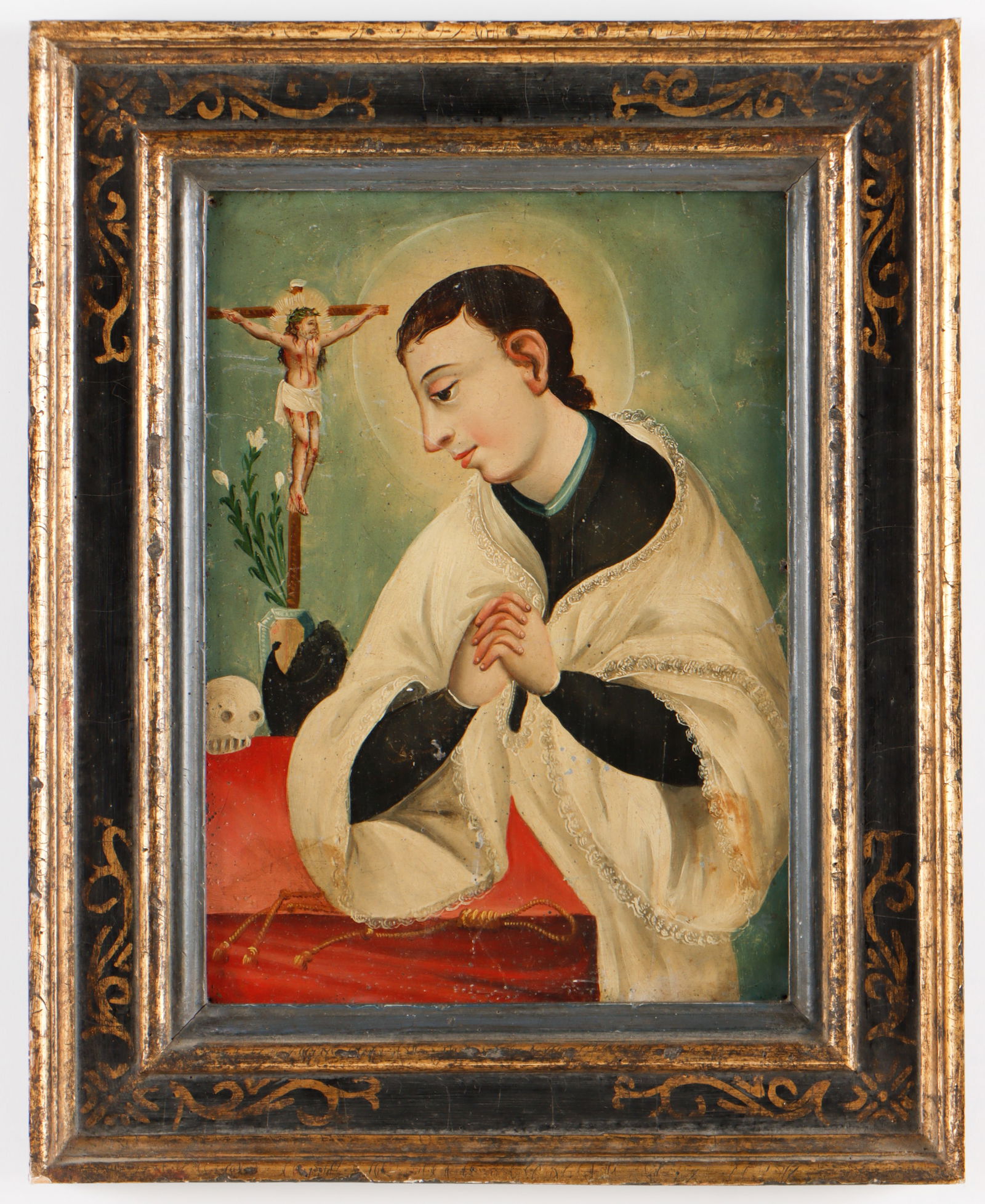 Spanish Colonial Retablo Of San Luis Gonzaga, 19th C. (1 of 2)