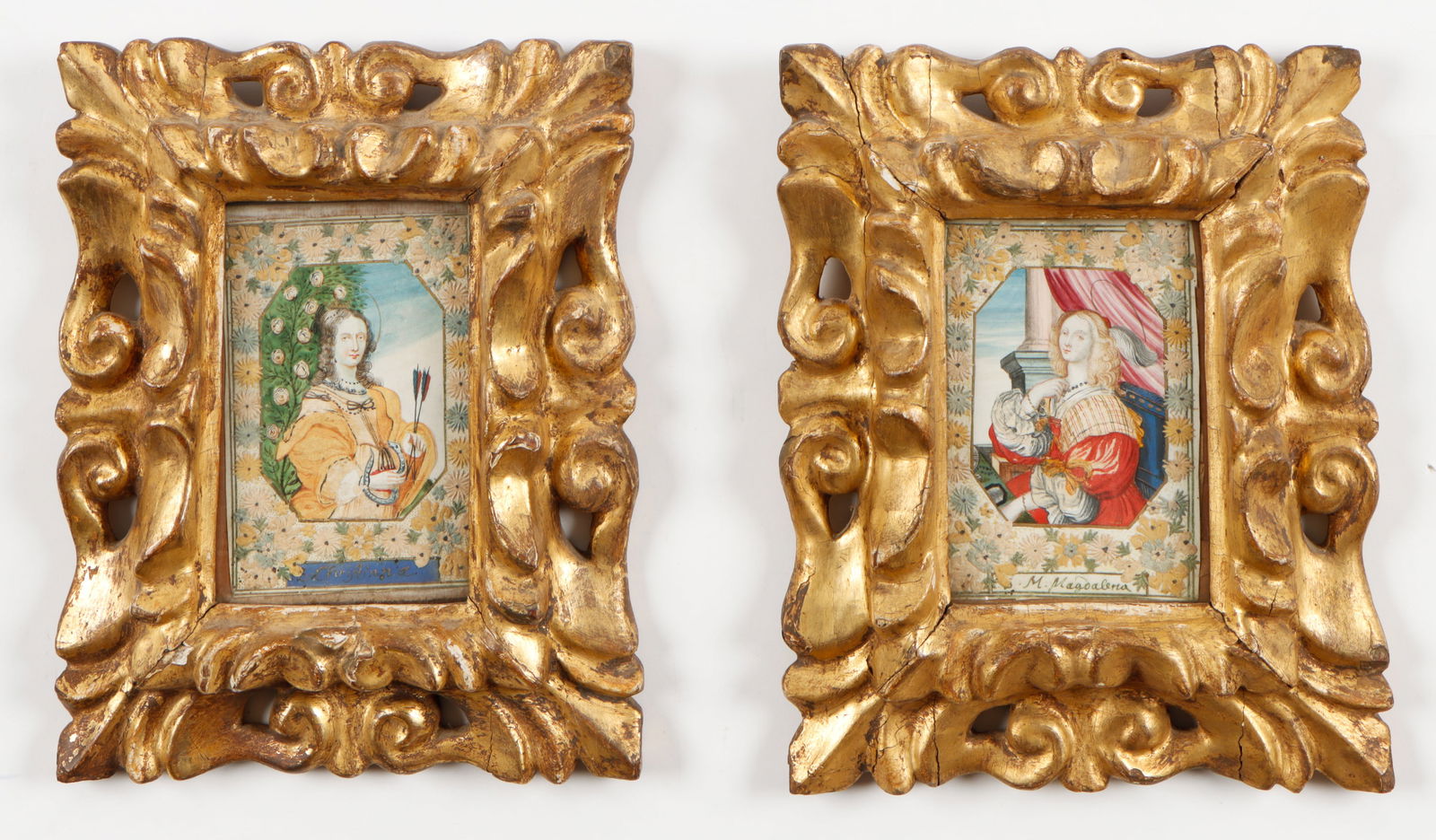 2 Antique Continental Mixed Media Devotional Paintings, 18th C. (1 of 5)
