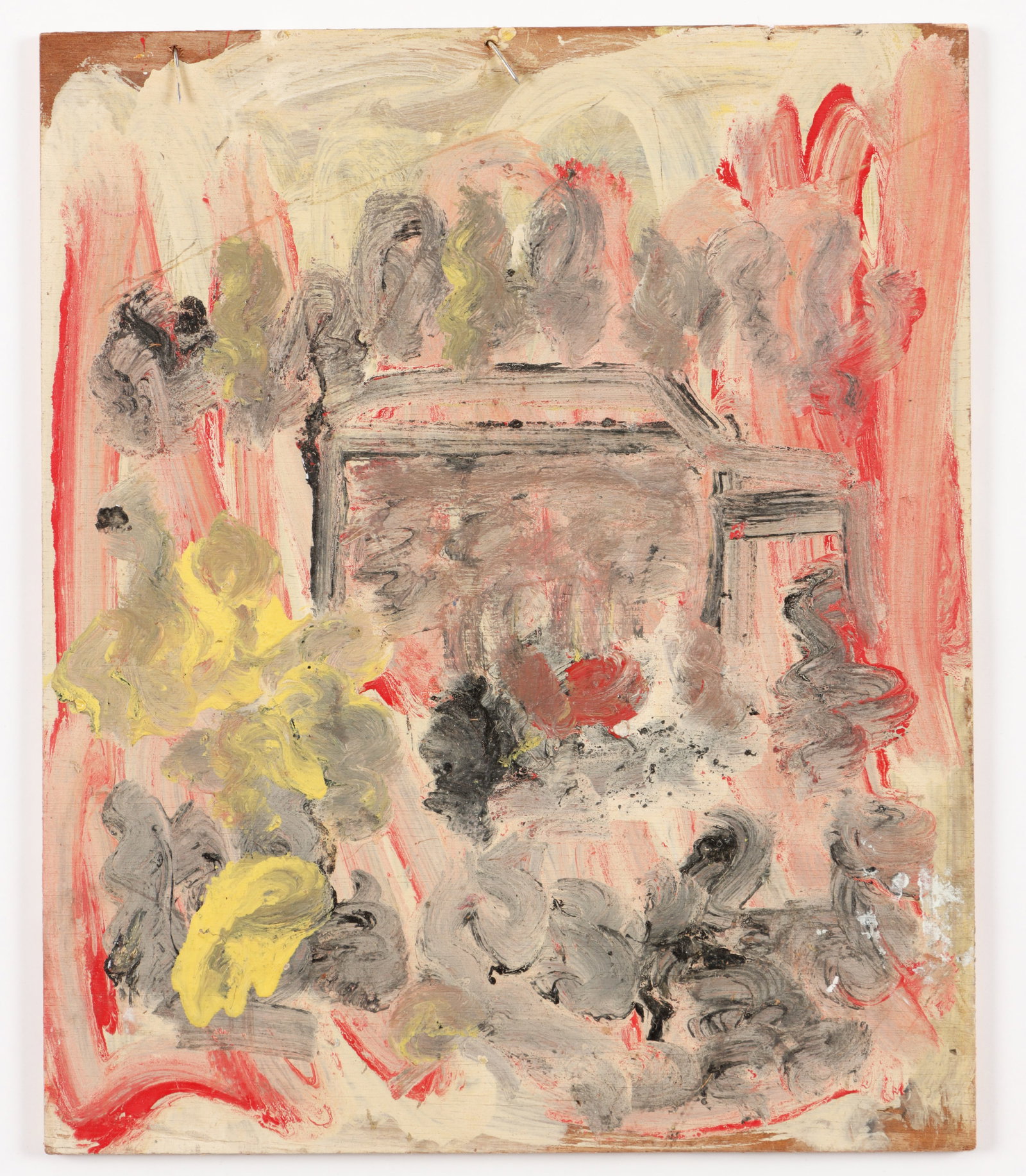 Purvis Young (American, 1943-2010): Purvis Young (American, 1943-2010) Mixed media painting on board, unsigned. Unframed. Size: 15'' x 12.5'' (38 x 32 cm).