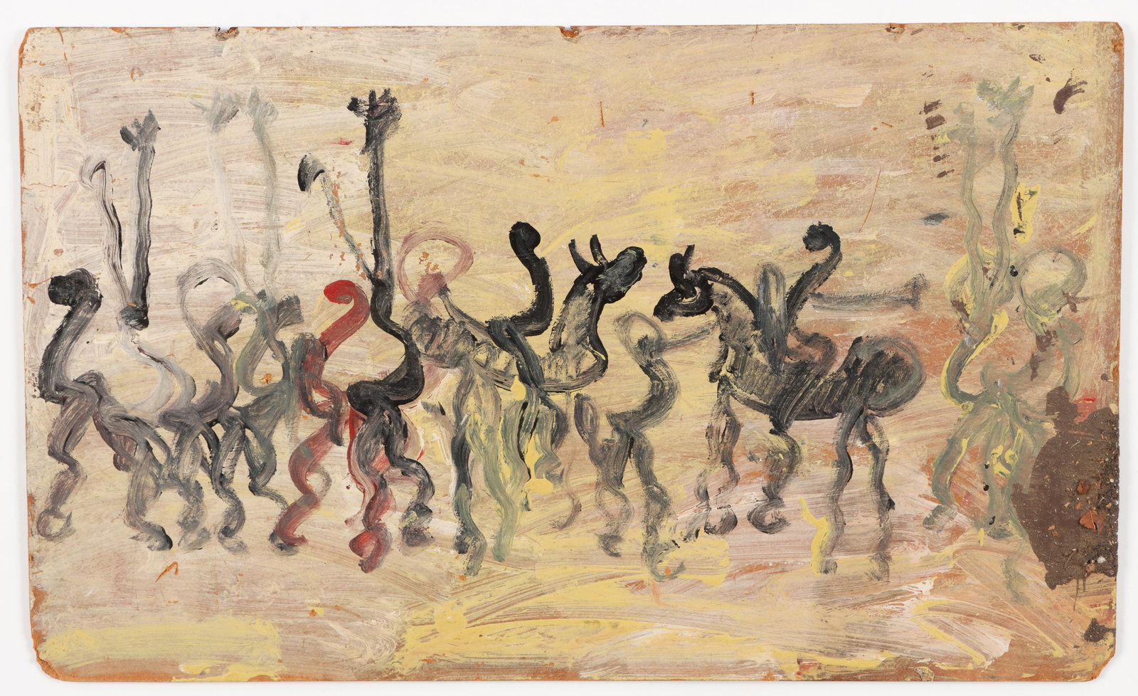 Purvis Young (American, 1943-2010): Purvis Young (American, 1943-2010) Mixed media painting on masonite board, unsigned. Unframed. Size: 12.5'' x 20.5'' (32 x 52 cm).