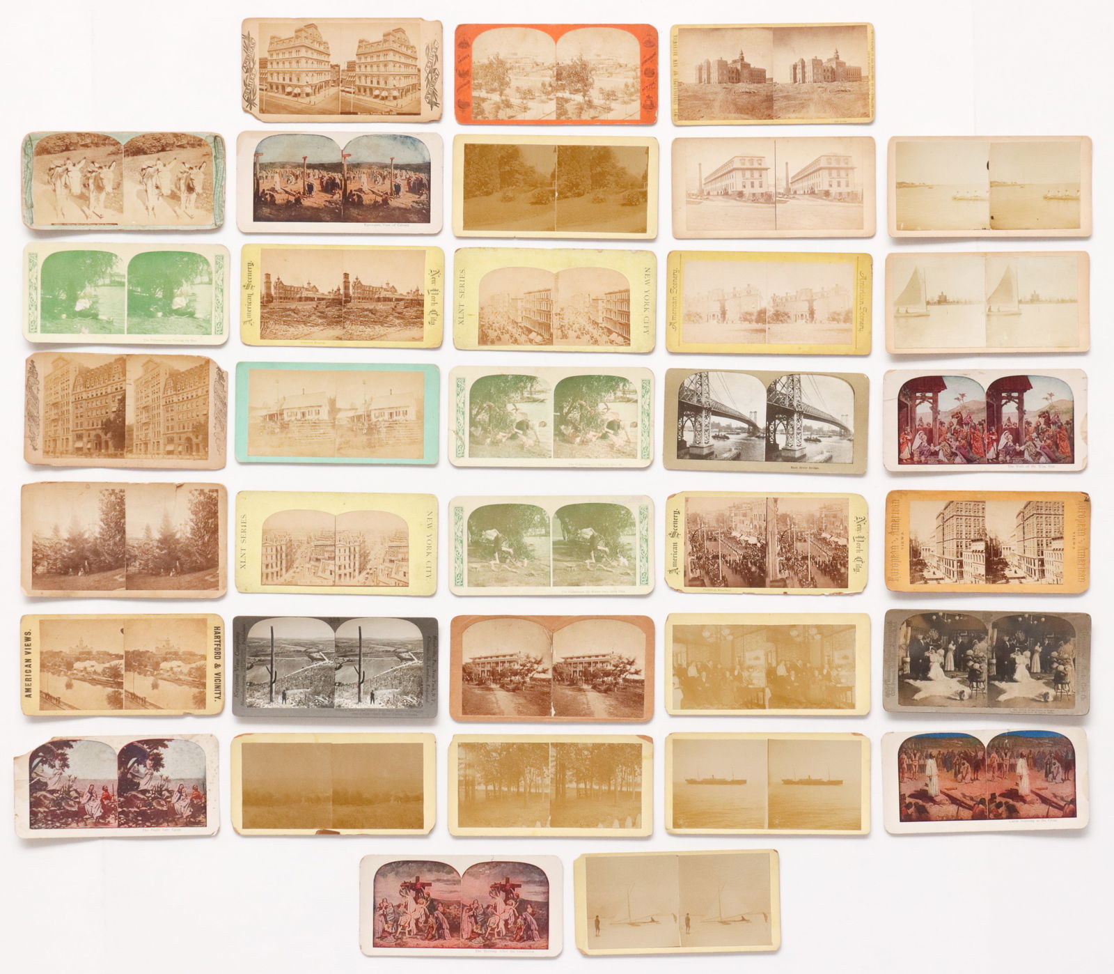 Group of Stereopticons (33 pieces): Group of Stereopticons (33 pieces). Sizes Ranging From: 3.5'' x 7'', 9 x 18 cm (photo); To: 4'' x 7'', 10 x 18 cm (photo). Ex. Clearlight Collection, Los Angeles, CA.