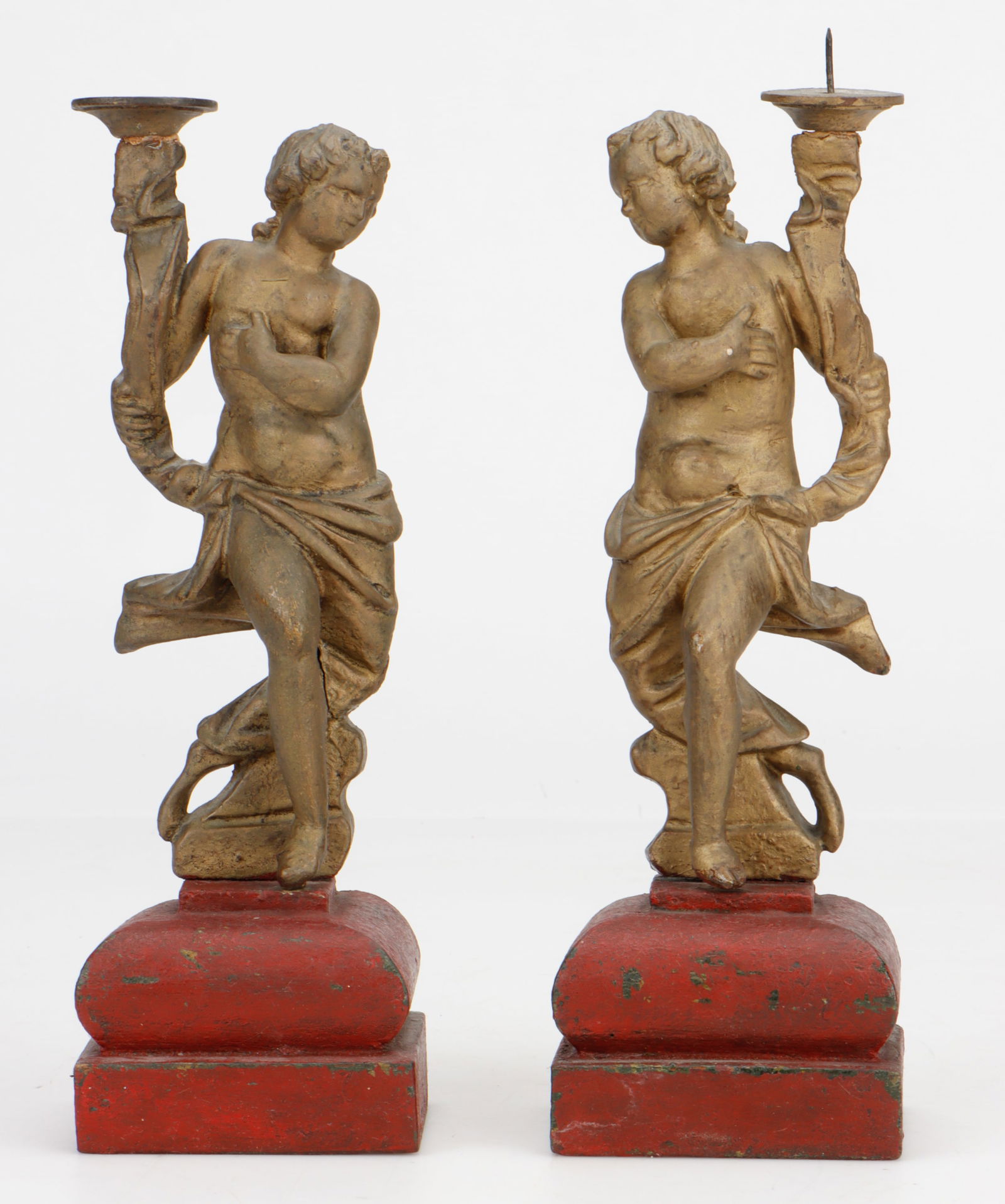 Pair of Antique Spanish Colonial Putti Candle Prickets, 19th C. (1 of 4)