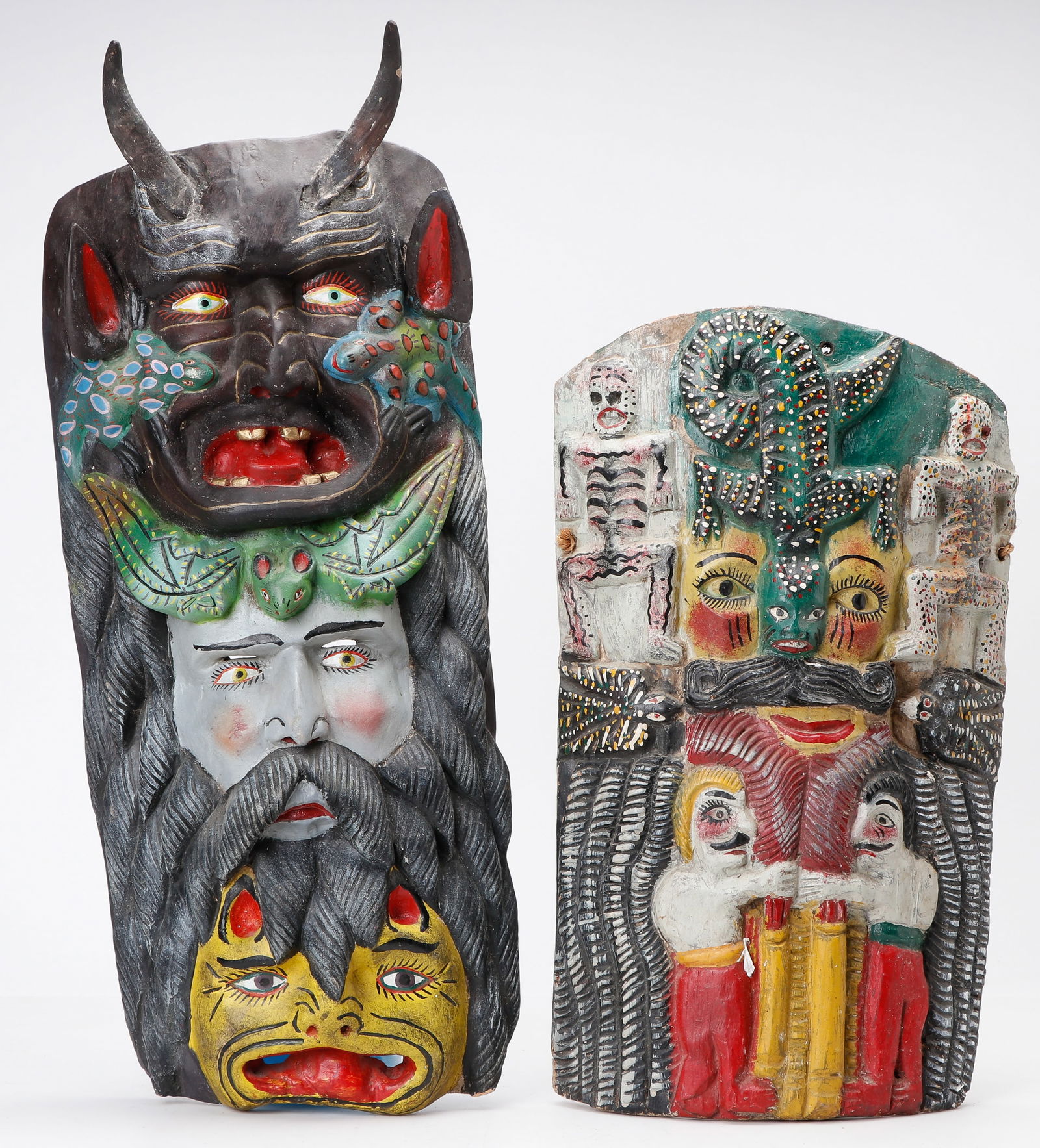 2 Large Mexican Folk Carved Festival Masks. 25", 34" (1 of 2)