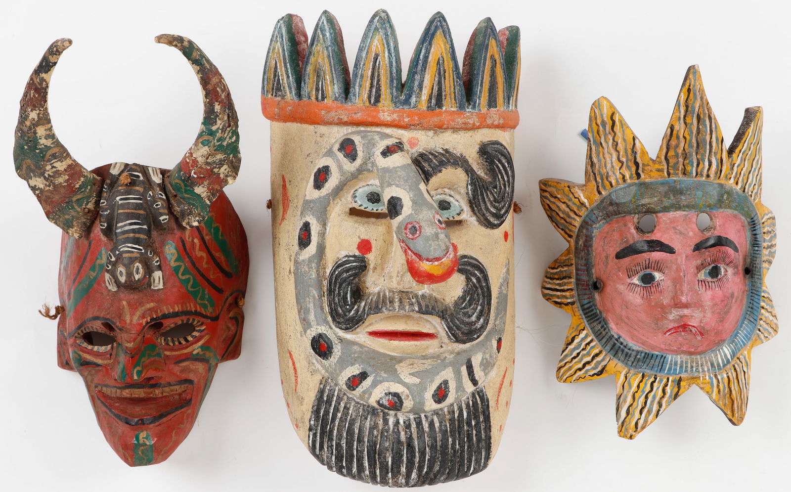 3 Vintage Mexican Festival Dance Masks (1 of 2)