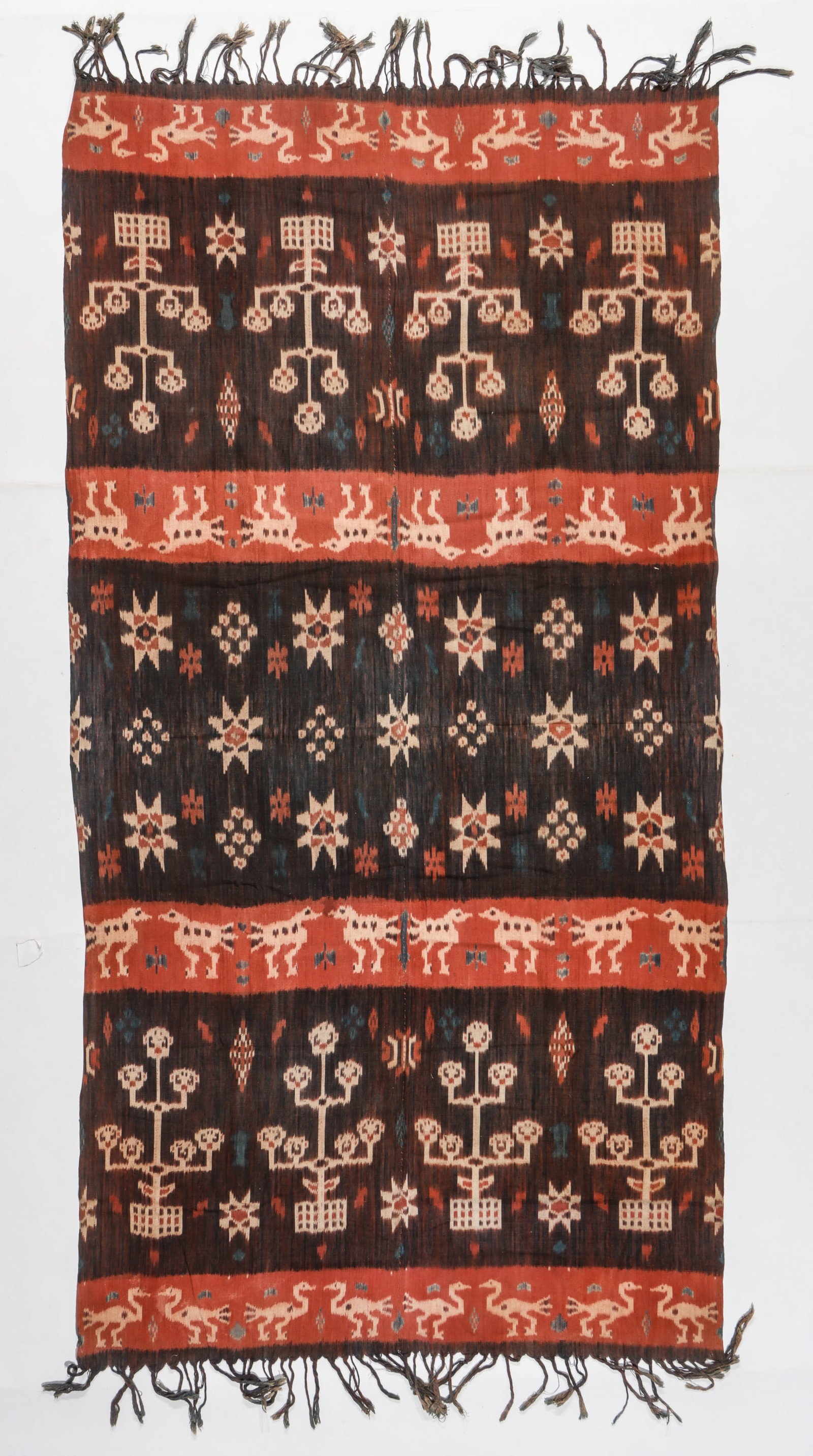 Sumba Ikat Cloth, Indonesia, Mid 20th C., 3'8'' x 7'6'': Sumba Ikat Cloth, Indonesia, Mid 20th C., 3'8'' x 7'6'' (112 x 229 cm). Cotton. Ex. Clearlight Collection, Los Angeles, CA.
