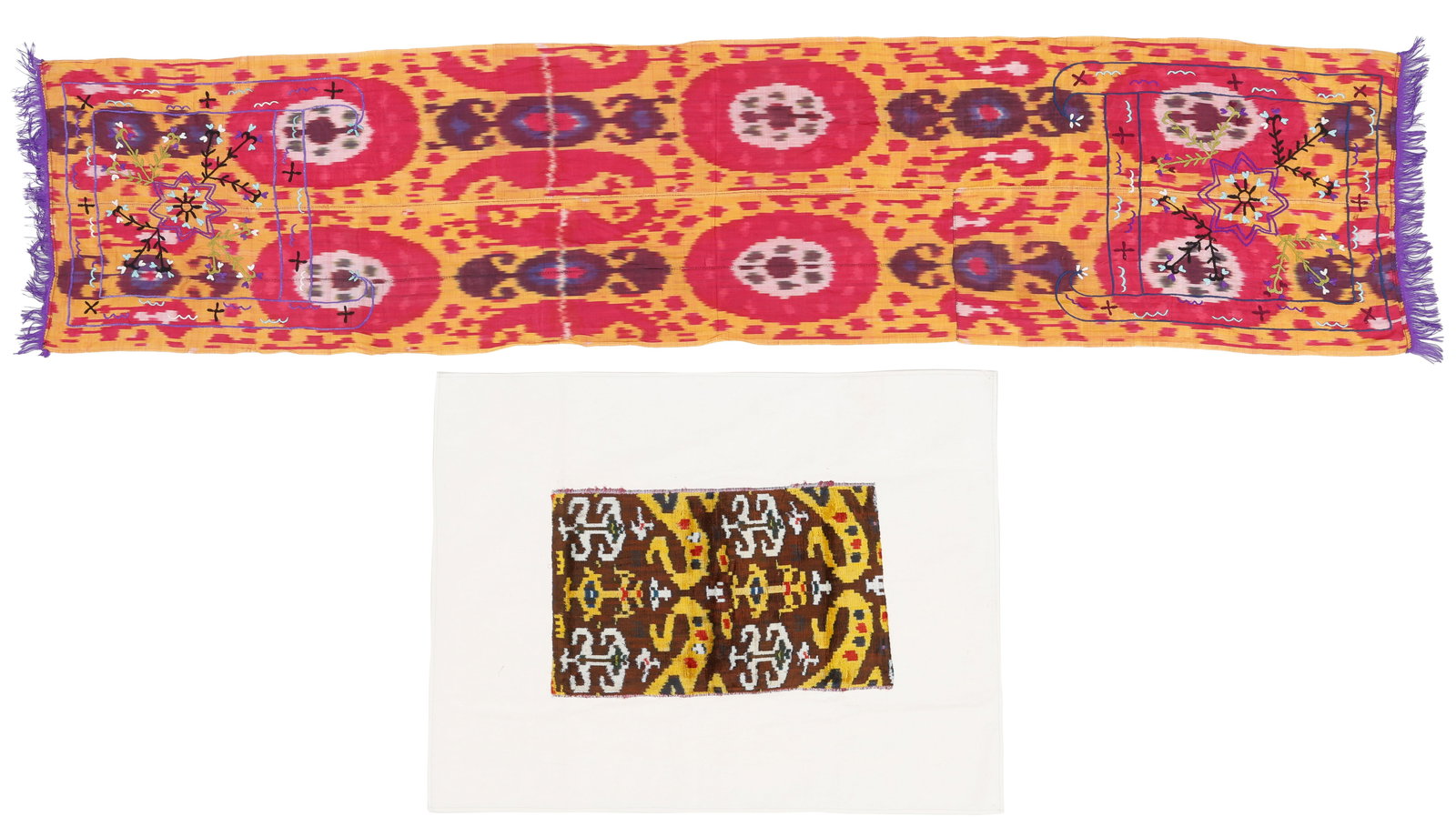 Antique Central Asian Ikat Silk Ikat Scarf and Velvet Fragment (2) (1 of 2)