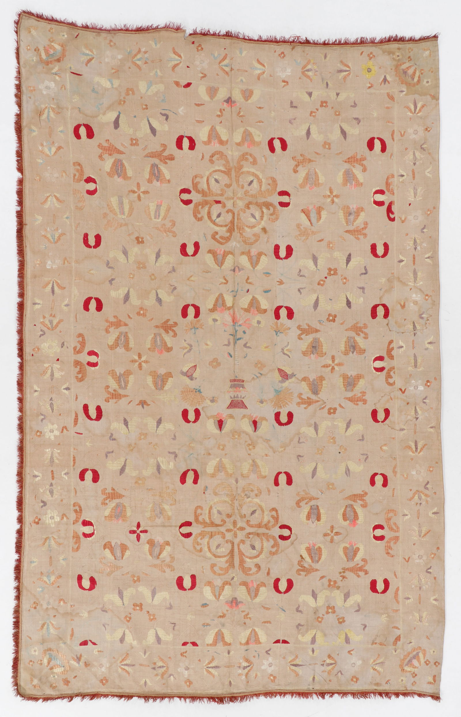 Portuguese Embroidered Linen Bedspread Textile, 18th Century, 4'11'' x 7'8'' (1 of 4)