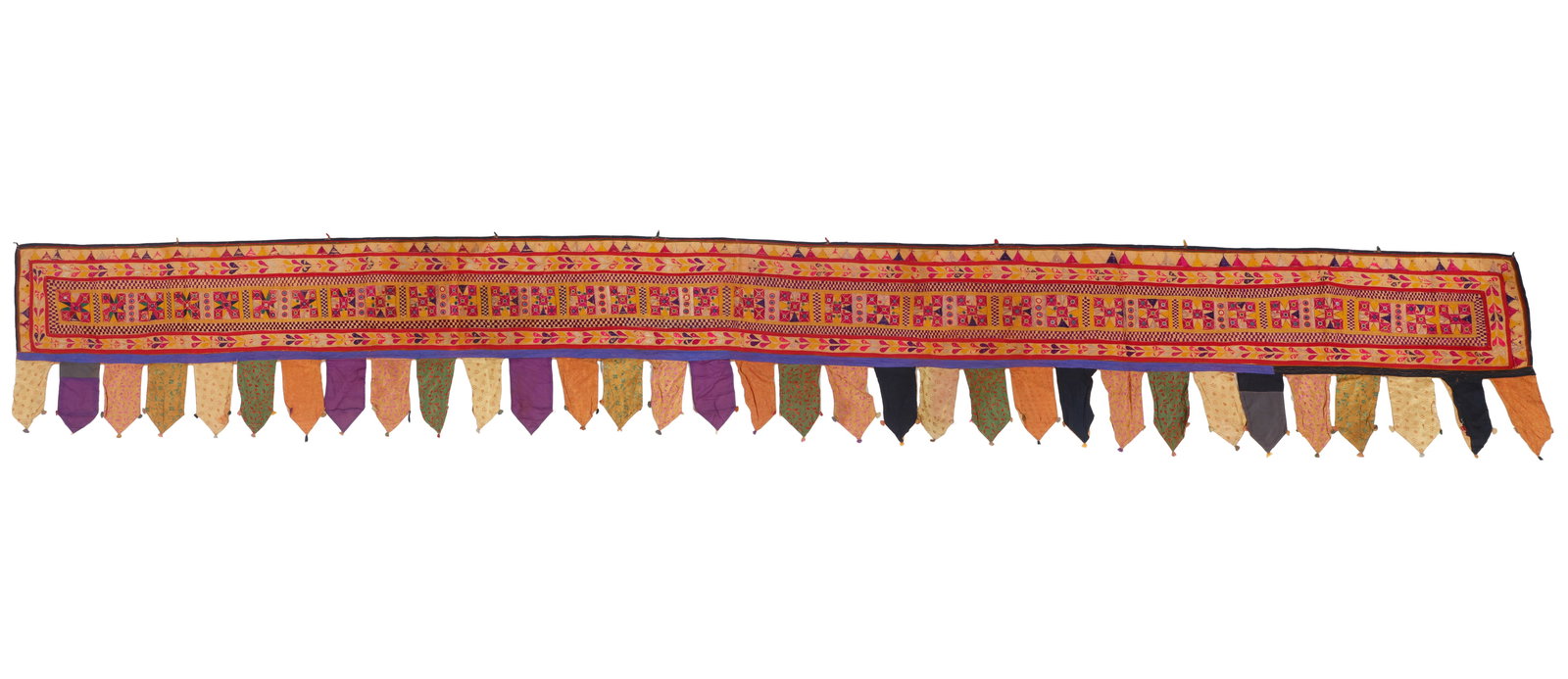 Silk Embroiderd Toran Wall Hanging, Gujarat, India, circa 1930s, L 16'8'' (1 of 6)