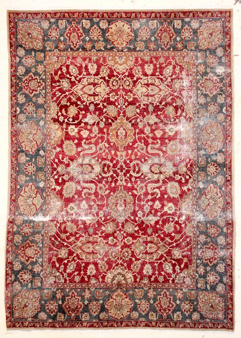 Classical Agra Carpet: Classical Agra Carpet, India, modern, areas of heavy wear and exposed foundation. Size: 8'1" x 11'2".