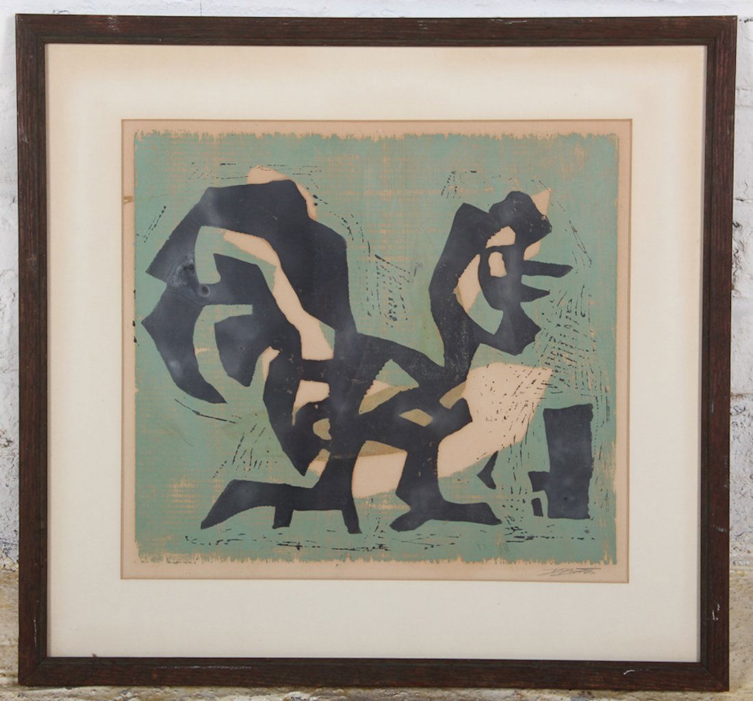 Framed Abstract Print by D. Boots: Framed Abstract Print by D. Boots, signed lower right. Size: 13 x 12-1/2 (sight);19.5 x 18.5 x 1/2 (frame).