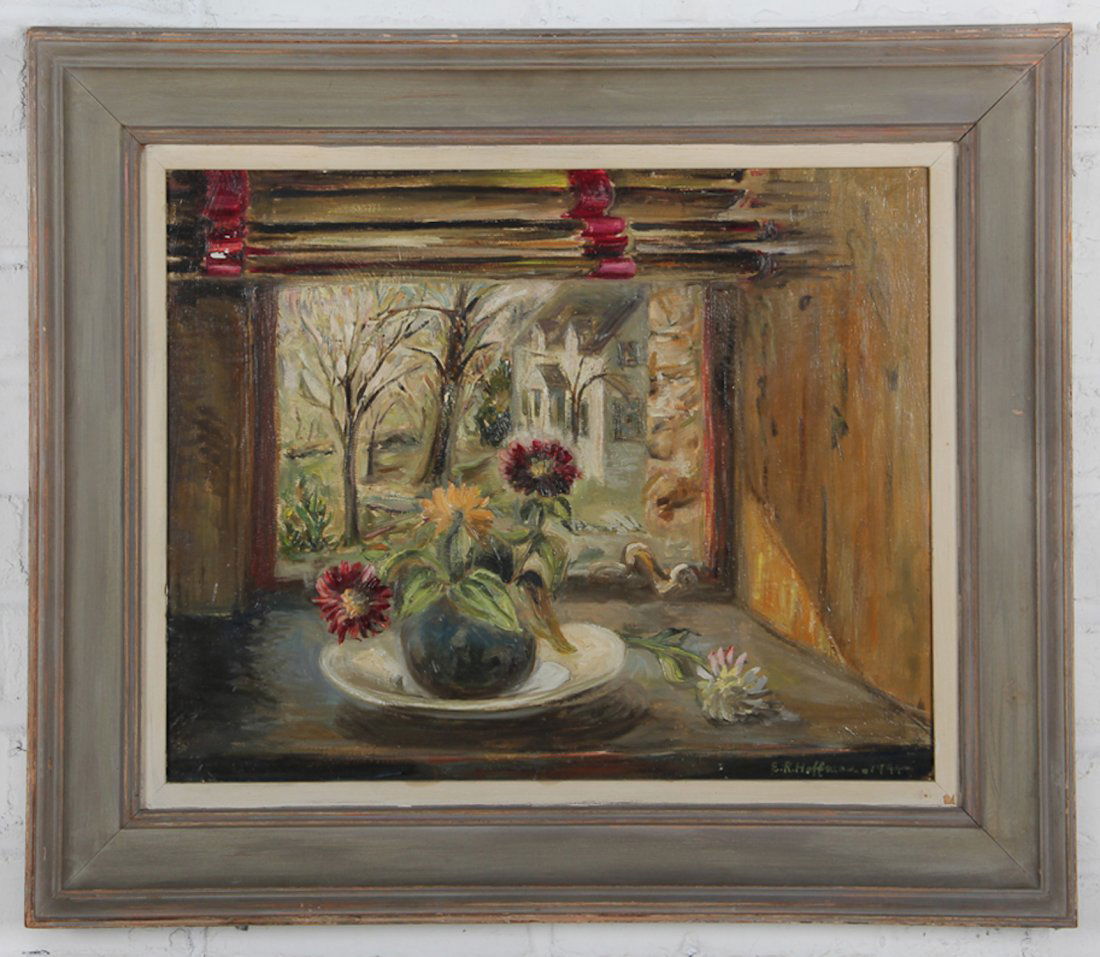 Bessie Hoffman Still Life Painting: Bessie Hoffman Still Life Painting, oil on canvas. Size: 20" x 16" (canvas); 26.75" x 22.5" (frame).