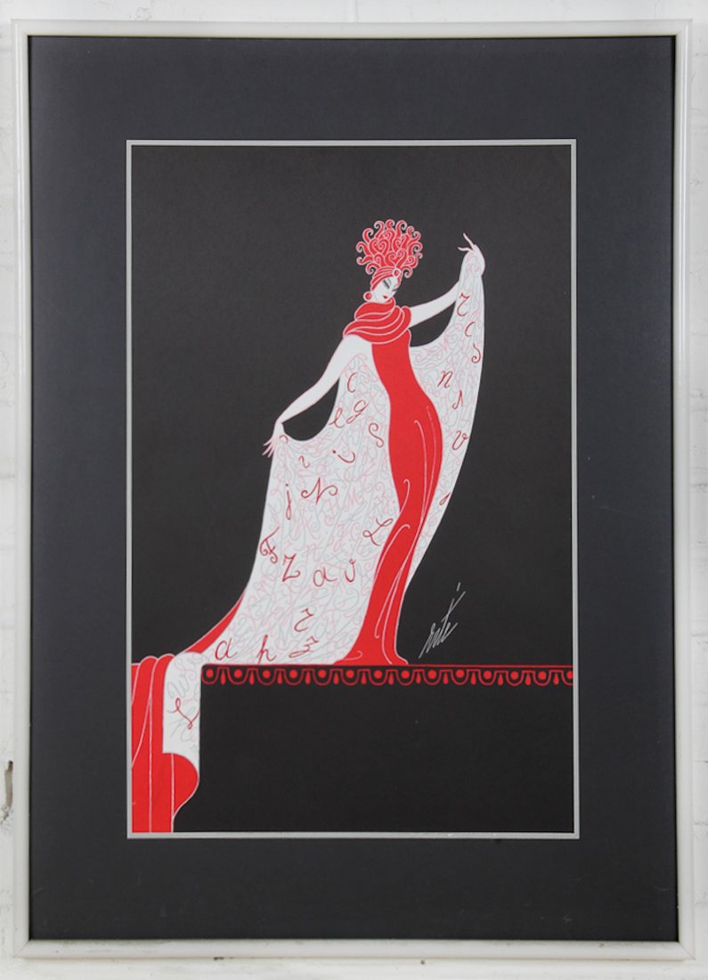 Erte Serigraph: Erte Serigraph. Size: 29 x 19 inches (sight), 39 x 29 (wood frame).
