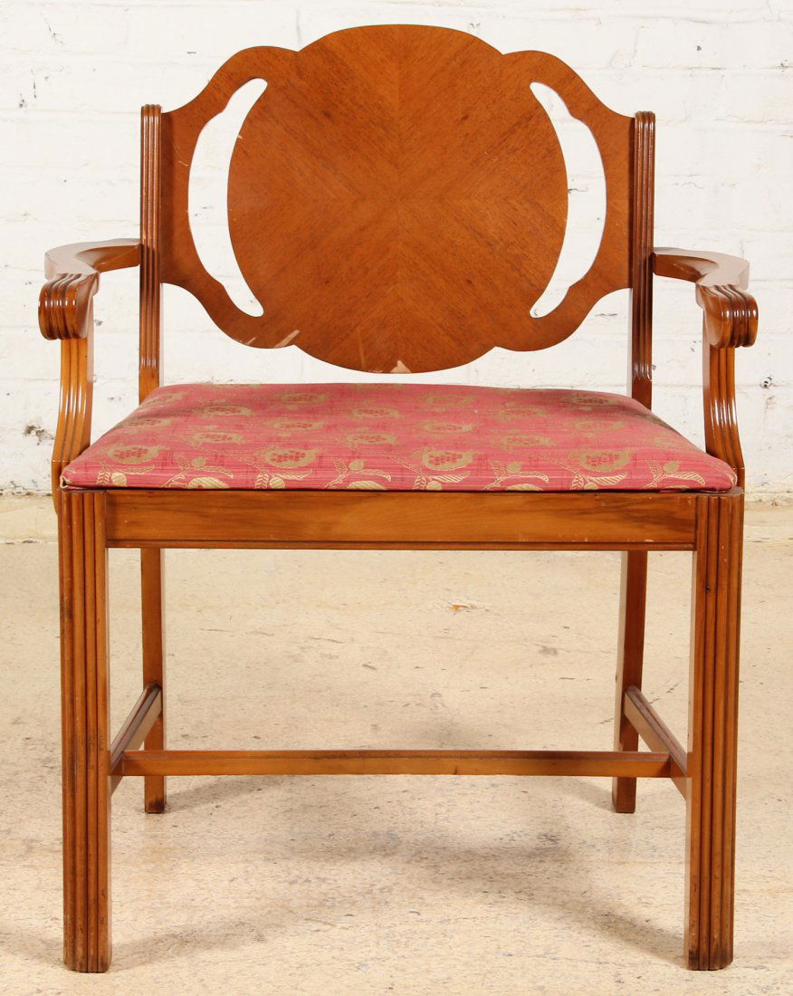 Art Deco Arm Chair with Raspberry Upholstery: Art Deco Arm Chair with Raspberry Upholstery. Size: 33 x 27 x 16.5 inches.